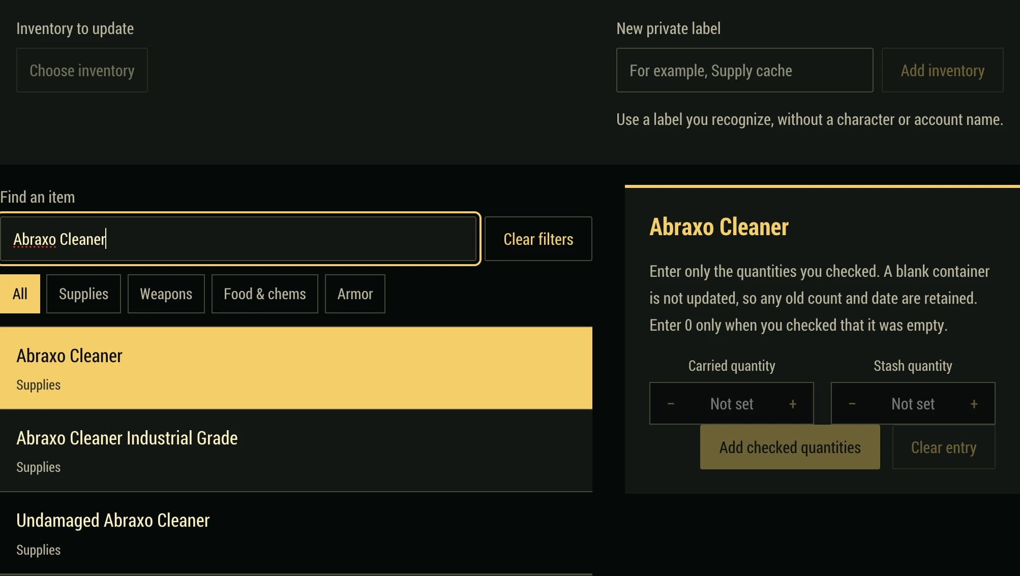 A fresh browser opens the shared Abraxo Cleaner selection without receiving private inventory labels or counts.